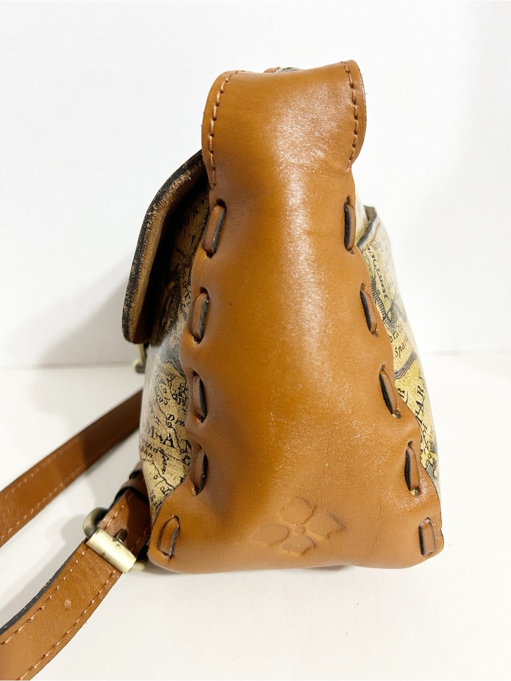 Patricia Nash Lucia European Map Crossbody Bag Tan Full-Grain Leather Vintage - Picture 7 of 16